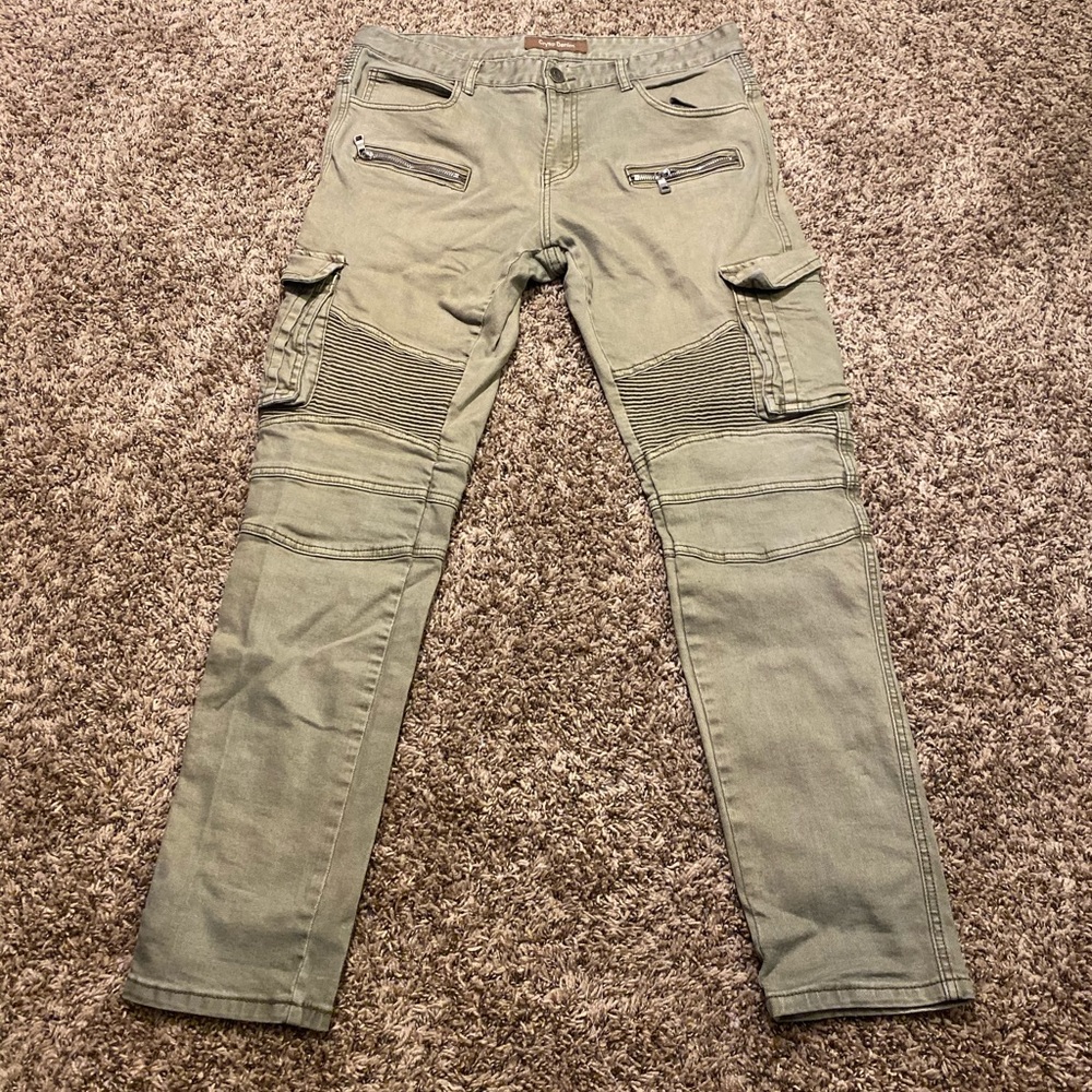 Crysp Khaki Moto - Slim Straight 34x32